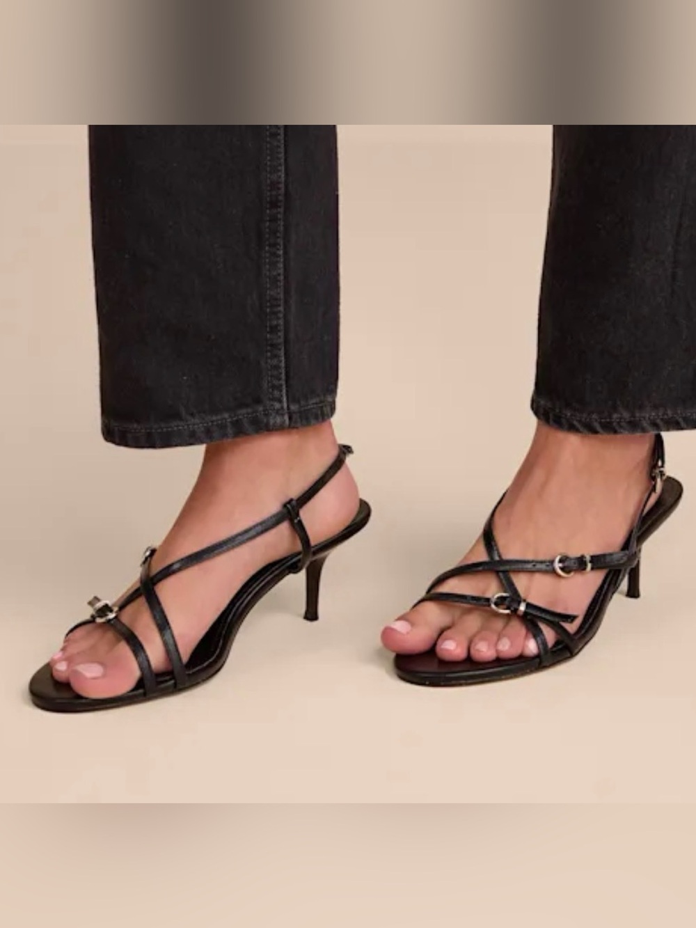 Lulus - Black Strappy Kitten Heel Sandals, size 5.5, NWT (w/ box)